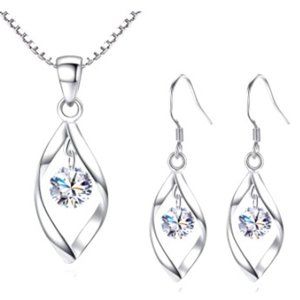 Silver Jewelry Twist Water Drop Earrings and Necklace